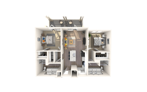 Floor plan for 2 beds, 2 baths, 1109 sqft
